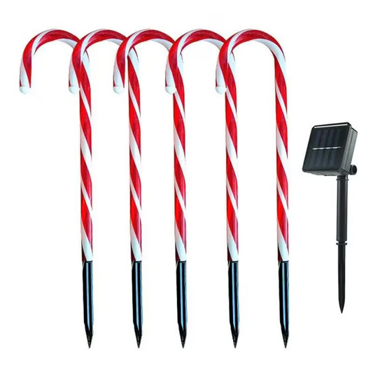 SET 5 DECORATIUNI LUMINOASE PENTRU CRACIUN, INSTALATIE SOLARA DECORATIVA PENTRU EXTERIOR, ACADELE, ALB CALD, PANOU SOLAR, INATIME 40 CM - OriundeSales