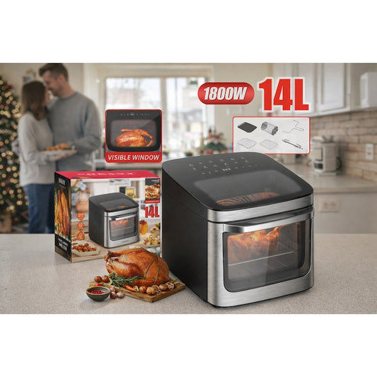 Friteuza cu aer cald, 1800W, 14L, 8 programe, fereastra vizuala, ecran tactil, negru