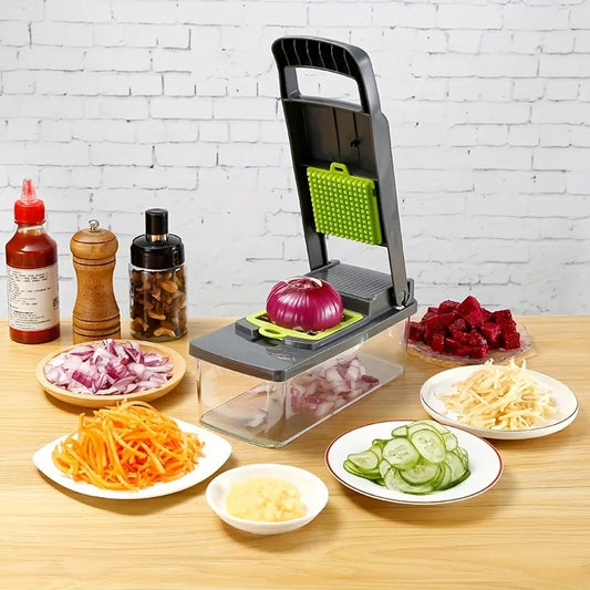 Veggie Slicer – Răzătoare Multifuncțională 14 Piese, Lame Inox + Mâner Protecție - OriundeSales