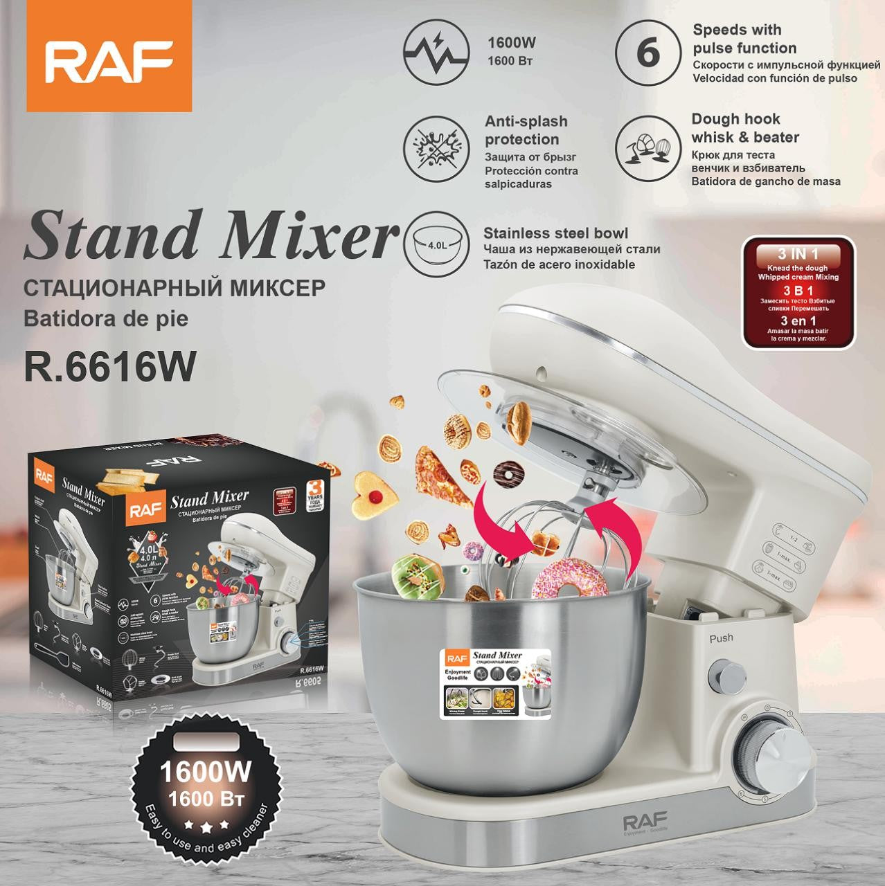 Mixer cu bol RAF R.6616W de 4L