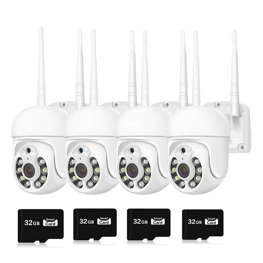 Set 4 Camere Supraveghere Wi-Fi Yossee – Vedere Nocturnă, Rotație 360°, Carduri 32 GB Incluse, IP66 - OriundeSales