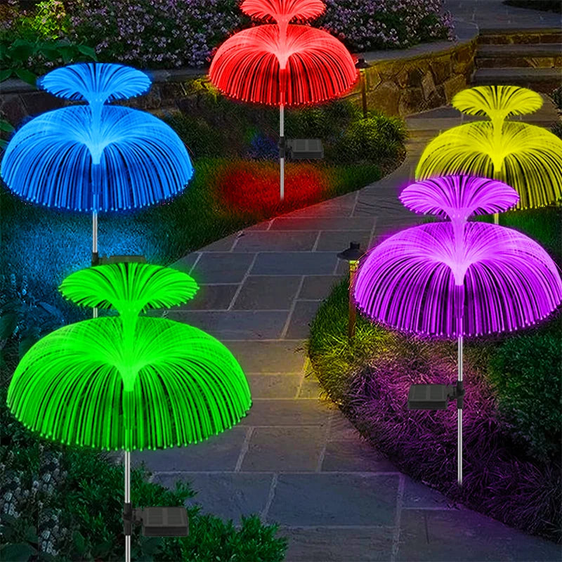 Set 2x Lampă Solară Tip Palmier cu Floare Dublă RGB - OriundeSales