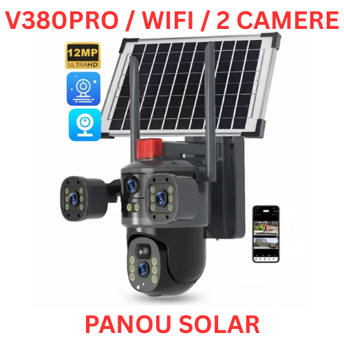 Cameră de supraveghere, solară WIFI 12 MP compatibilă V380 Pro