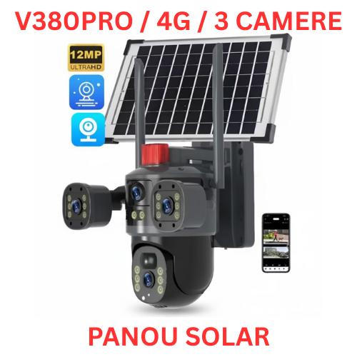 Cameră de supraveghere, solară 4G 12 MP compatibilă V380 Pro