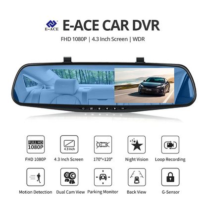 Oglindă Retro vizoare cu Cameră HD 1080P, DVR Auto, Microfon și Difuzor Incorporate + Cameră Suplimentară Marșarier – 4.5 Inch