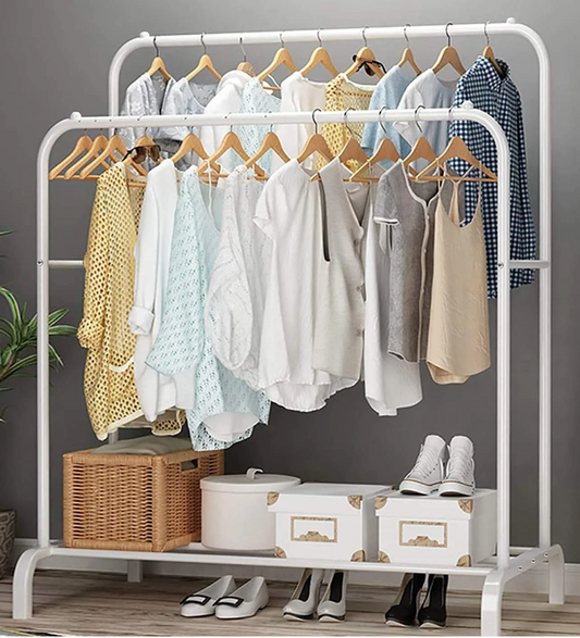 Suport haine dublu alb, 150 x 120 x 45 cm, fără roți