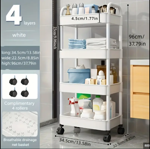 Raft pentru spatii inguste cu roti din plastic