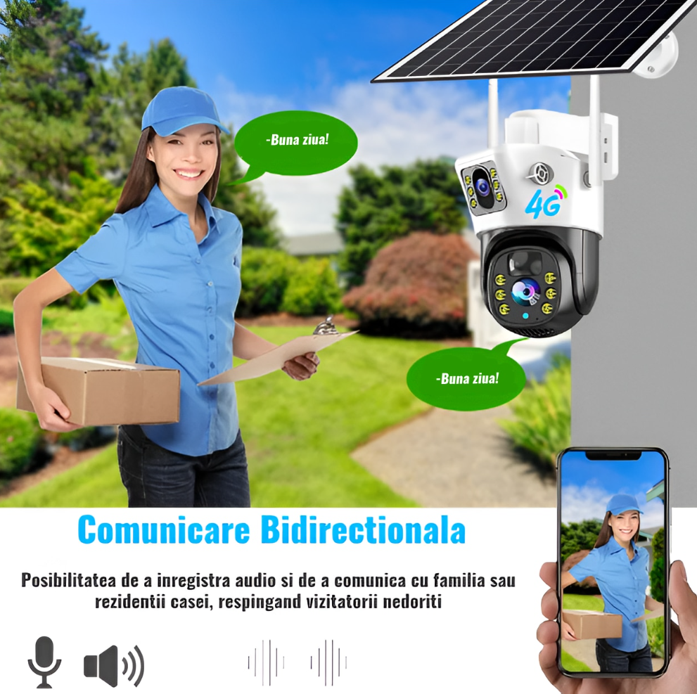 Camera Supraveghere Dubla,SIM Card , panou solar, FULL HD conexiune 4G/Wi-fi, 4MP - OriundeSales