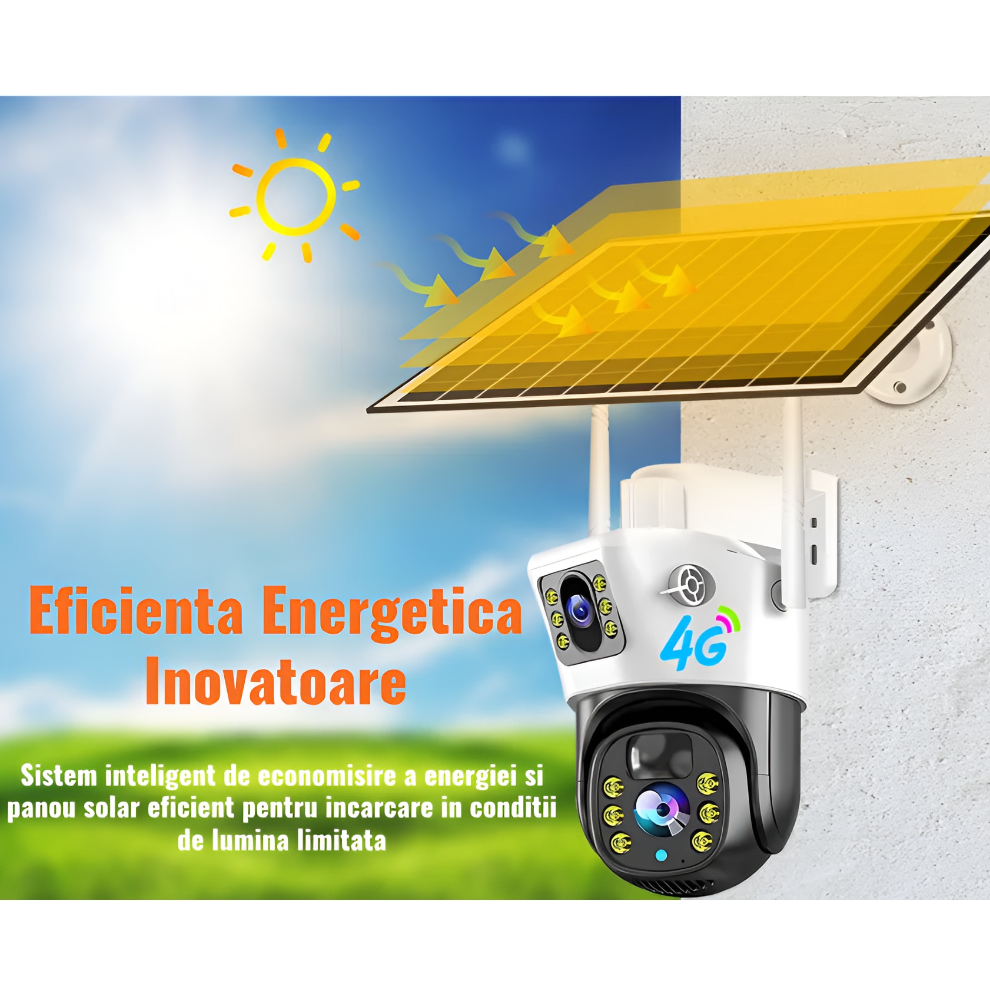 Camera Supraveghere Dubla,SIM Card , panou solar, FULL HD conexiune 4G/Wi-fi, 4MP - OriundeSales