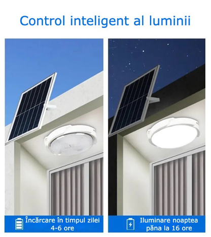 Plafoniera Solară 100W cu Telecomandă și Control Inteligent, IP65, Alb - OriundeSales