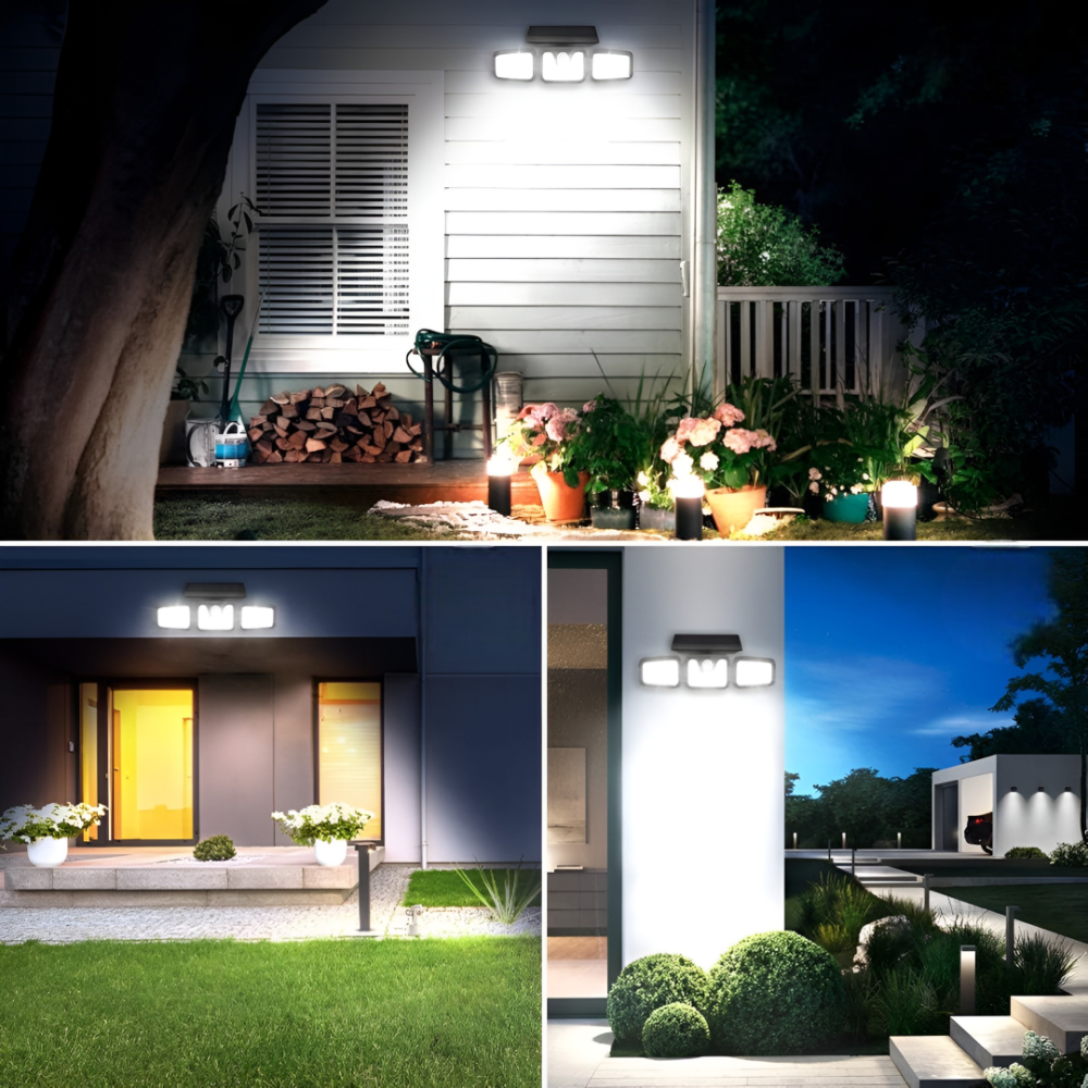 Lampa solară cu 3 capete – Iluminare eficientă și design elegant pentru curtea ta