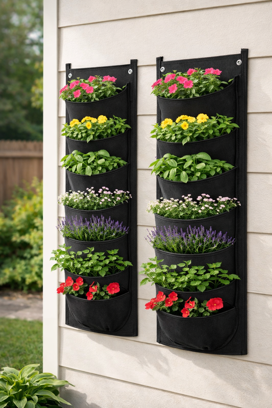 Set 2 Ghivece Verticale cu 7 Buzunare – Suport Flori pentru Perete, Grădină Verticală din Material Textil