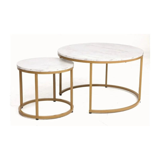 Set 2 Masute pentru sufragerie - 50*50*39.5 70*70*43.5 - alb cu auriu