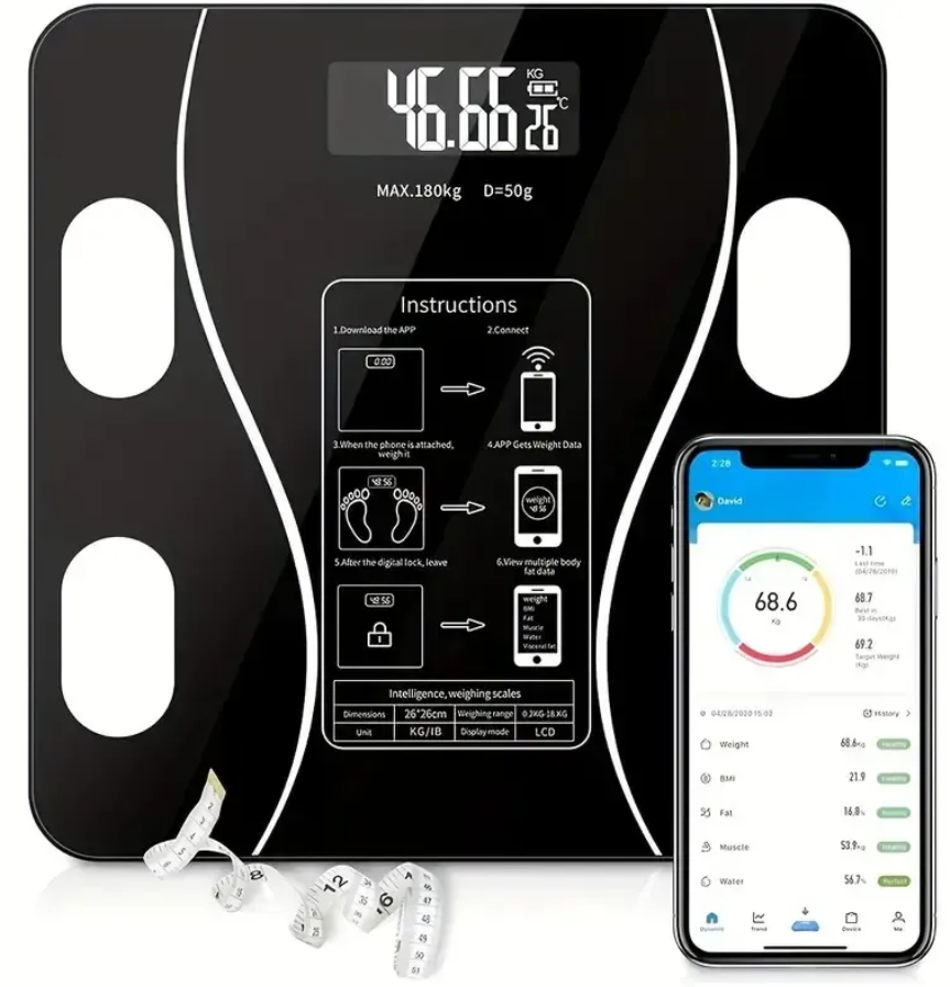 Cantar Inteligent cu aplicatie Smart, corporal, ecran digital Iluminat, termometru, negru OriundeSales
