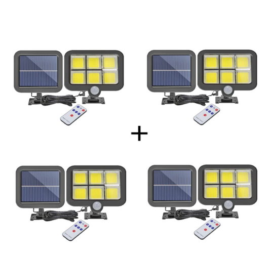 Set 4 Lămpi Solare Ultra-Puternice 250W, Tehnologie 6x COB LED, Senzor de Mișcare și Telecomandă – Iluminat Exterior 0 Lei Factură