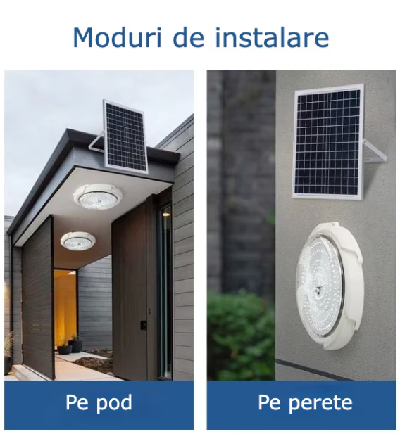 Plafoniera Solară 100W cu Telecomandă și Control Inteligent, IP65, Alb - OriundeSales